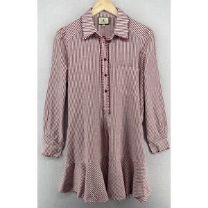 TUCKERNUCK Shirt Dress S Whipstitch Callahan Striped Linen Cotton Red
